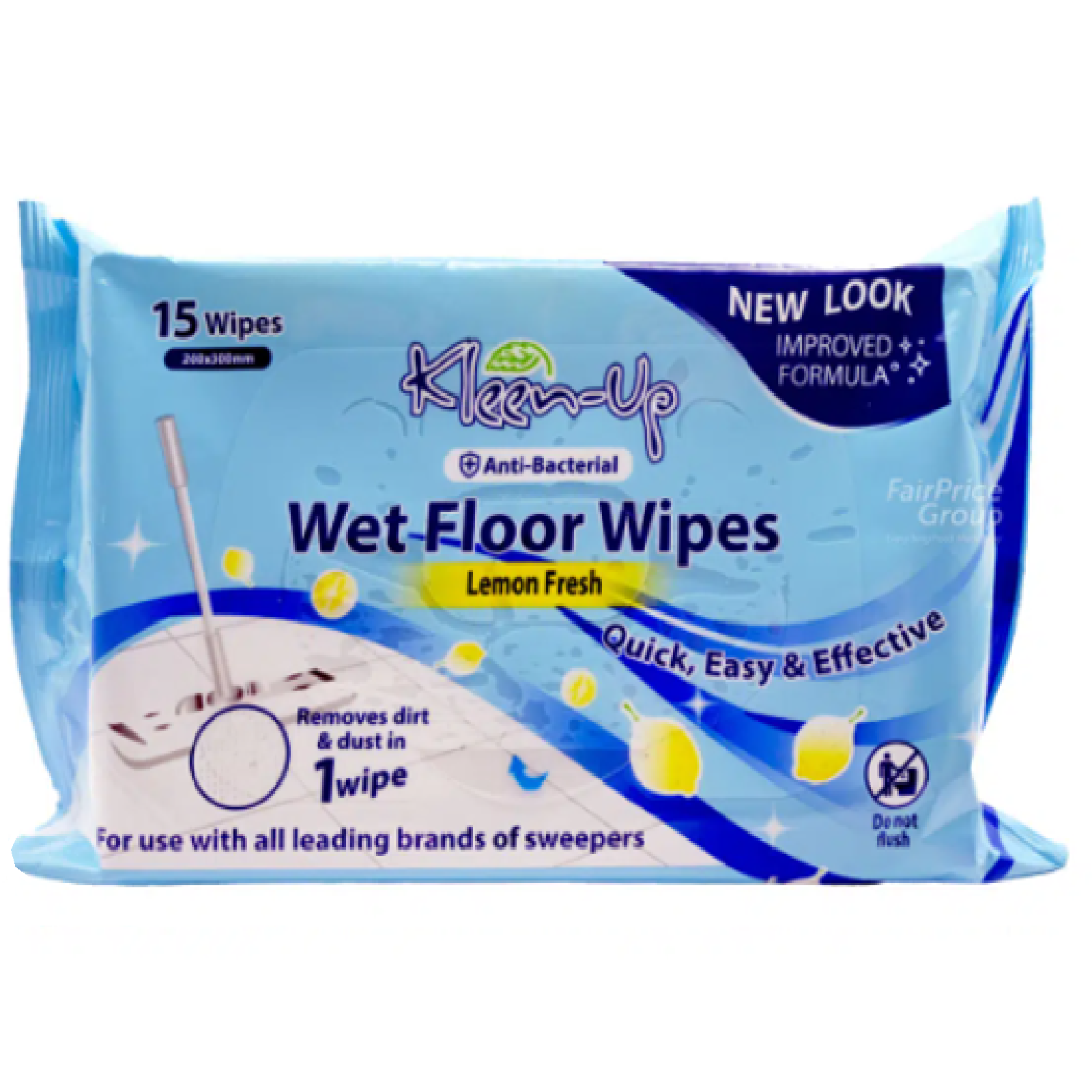 KLEEN-UP Wet Floor Wipes 15s LEMON FRESH
